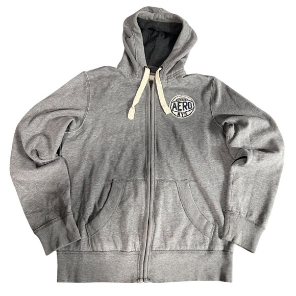 Aeropostale Other - Aeropostale Mens Gray Full Zip Hoodie Aero 3 Applique Fleece Sweatshirt Medium